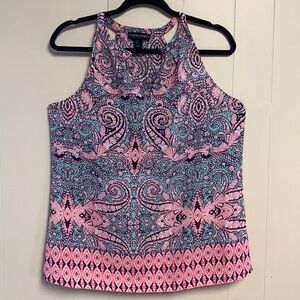 Cynthia Rowley Top Size L Pink Blue Aqua Beautiful Paisley Print, Like New!!